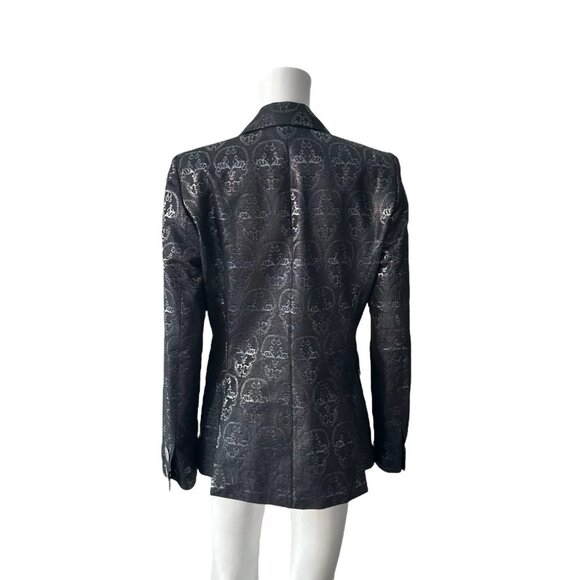 Thomas Wylde Black Metallic Printed Single Breasted Blazer Size 4 - Picture 7 of 10